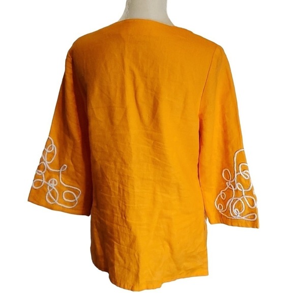 Orange Embroidered Linen Tunic‎ Top Boho Festival Beach Cover Up - Picture 2 of 8